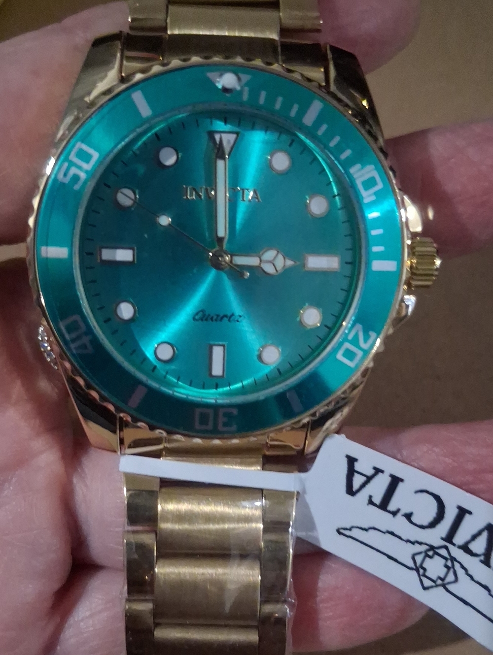 Invicta Quartz Watch - Gold Tone Teal Dial- 44mm - New with Box